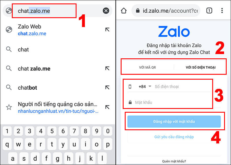 Đăng nhập Zalo Web trên Google Chrome điện thoại