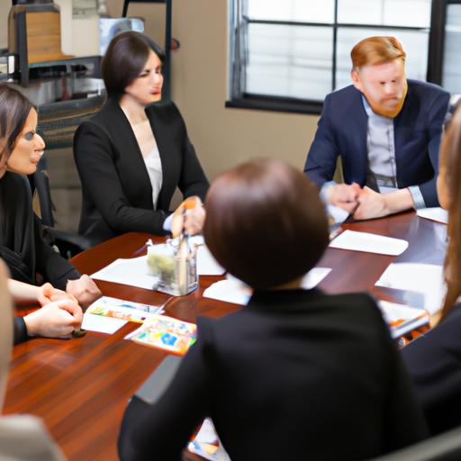 Một bức ảnh cho thấy một nhóm chuyên gia đa dạng trong cuộc họp ở phòng họp, thảo luận về chiến lược kinh doanh và quyết định.