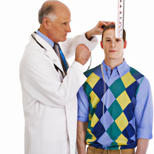 Bác sĩ đo chiều cao của một bệnh nhân.