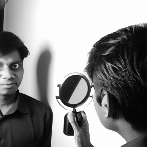 Một người nhìn vào gương và suy ngẫm về bản thân.