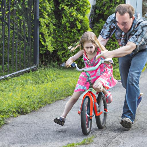 Bố dạy con gái chạy xe đạp