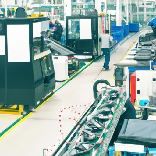 Dây chuyền sản xuất trong một nhà máy OEM với công nhân sản xuất và lắp ráp sản phẩm.