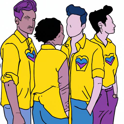 Một nhóm người mặc áo có màu sắc cờ pansexual
