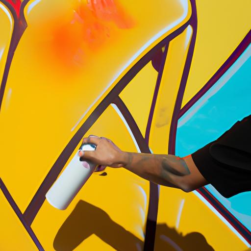 Nghệ sĩ graffiti đang vẽ một bức tường lớn với chủ đề nhạc trap.