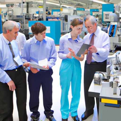 Nhóm chuyên gia thảo luận về kiểm soát chất lượng và chất lượng đảm bảo trong một nhà máy sản xuất.