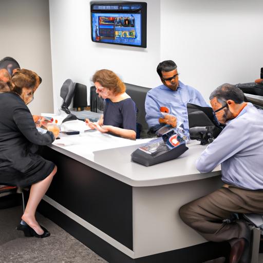 Một bức ảnh về một nhóm người đa dạng thực hiện giao dịch tài chính tại một chi nhánh SCB.