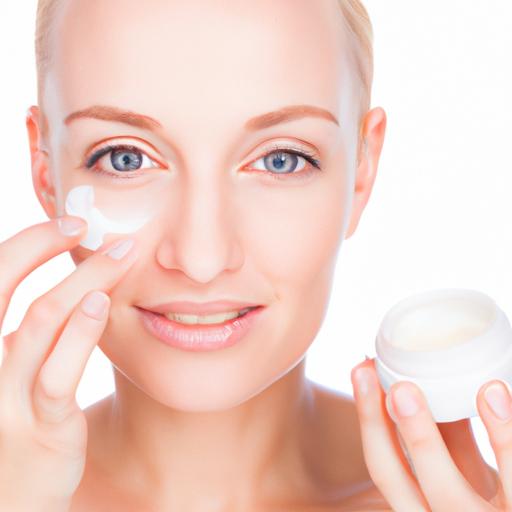 Một bức ảnh của một phụ nữ đang sử dụng các sản phẩm chăm sóc da trên khuôn mặt của mình.