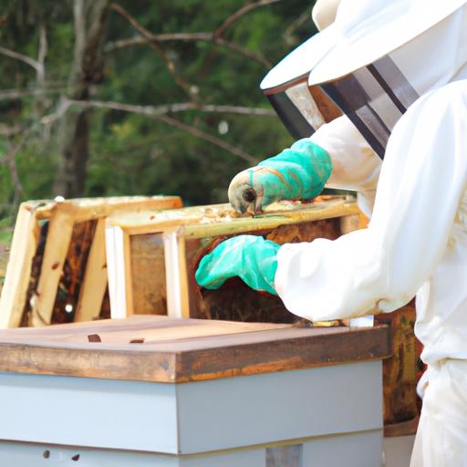 Hình ảnh minh họa quá trình người nuôi ong thu thập mật ong từ tổ ong.