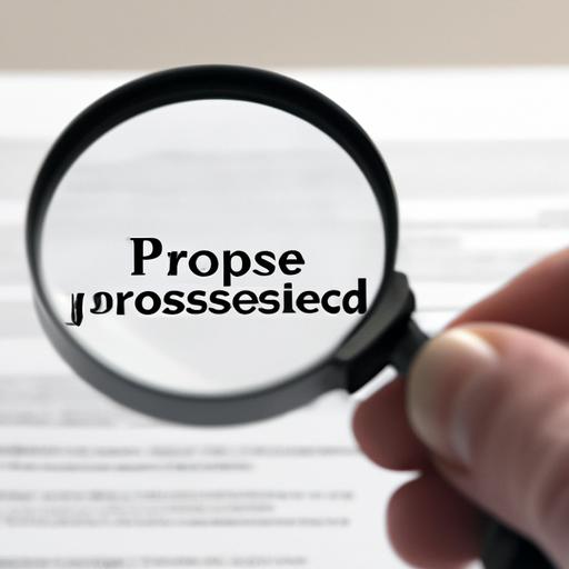 Một người đang sử dụng kính lúp để xem xét một tài liệu. Từ 'proposed' có thể nhìn thấy trong văn bản.